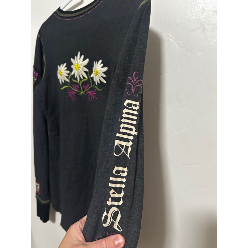 Alp n rock Alta Stella Alpina Embroidered Thermal Top Gray Floral Long Sleeve